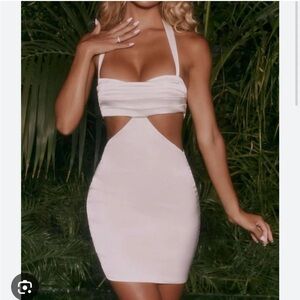 OhPolly Ivory Satin Mini Halter Dress - Size 2 US